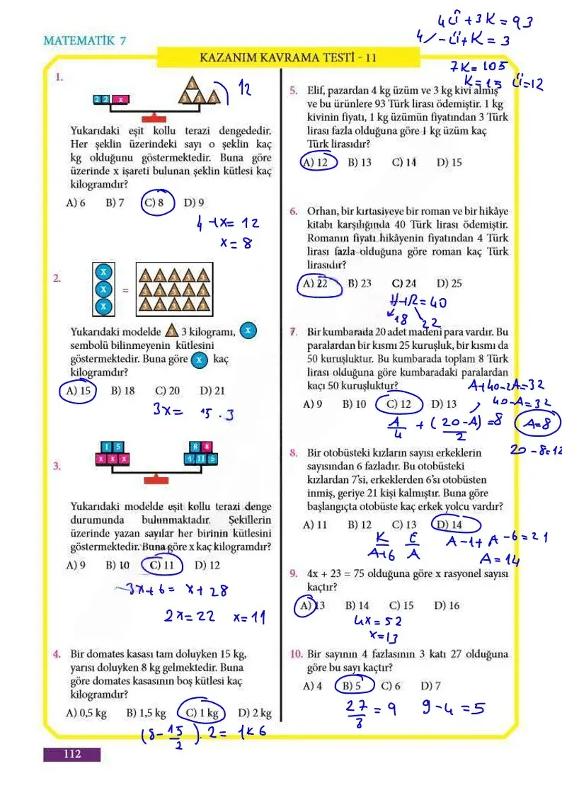 7. Sınıf Matematik Ders Kitabı Cevapları Meb Yayınları Sayfa 112 Çözüm Görseli