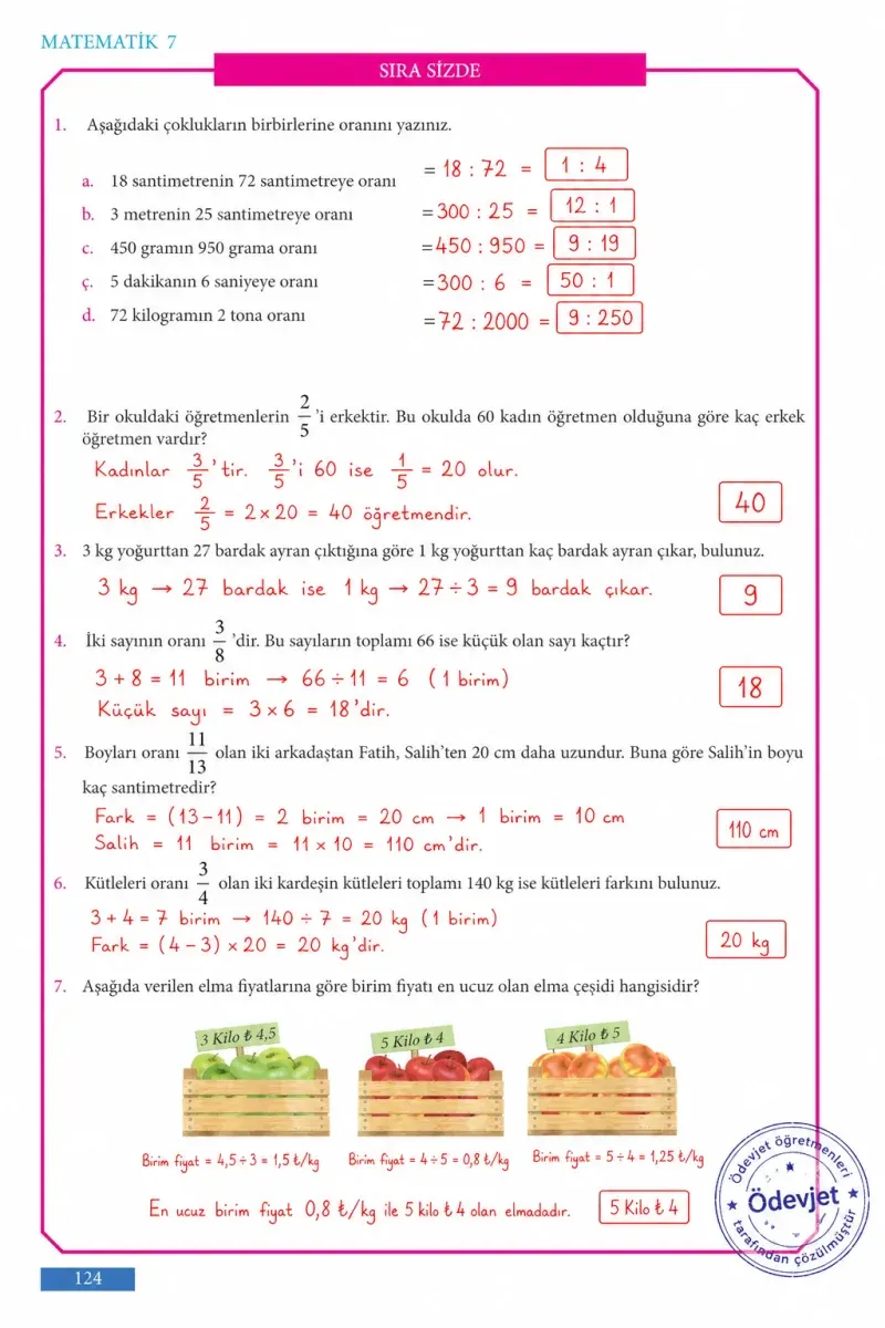 7. Sınıf Matematik Ders Kitabı Cevapları Meb Yayınları Sayfa 124 Çözüm Görseli