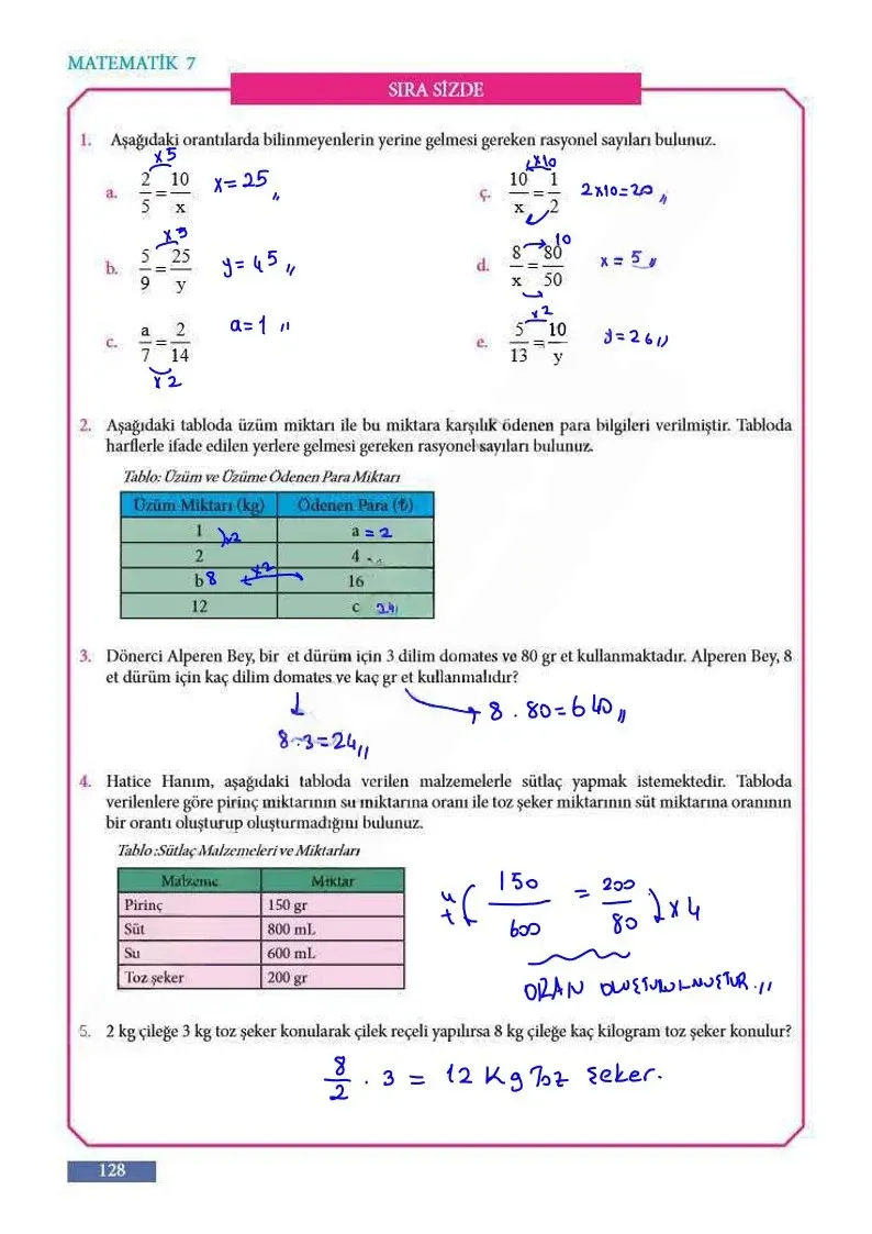 7. Sınıf Matematik Ders Kitabı Cevapları Meb Yayınları Sayfa 128 Çözüm Görseli