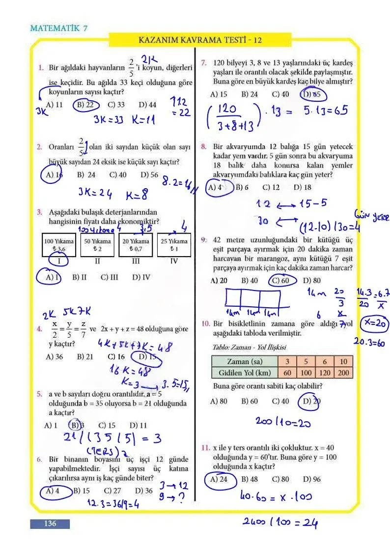 7. Sınıf Matematik Ders Kitabı Cevapları Meb Yayınları Sayfa 136 Çözüm Görseli