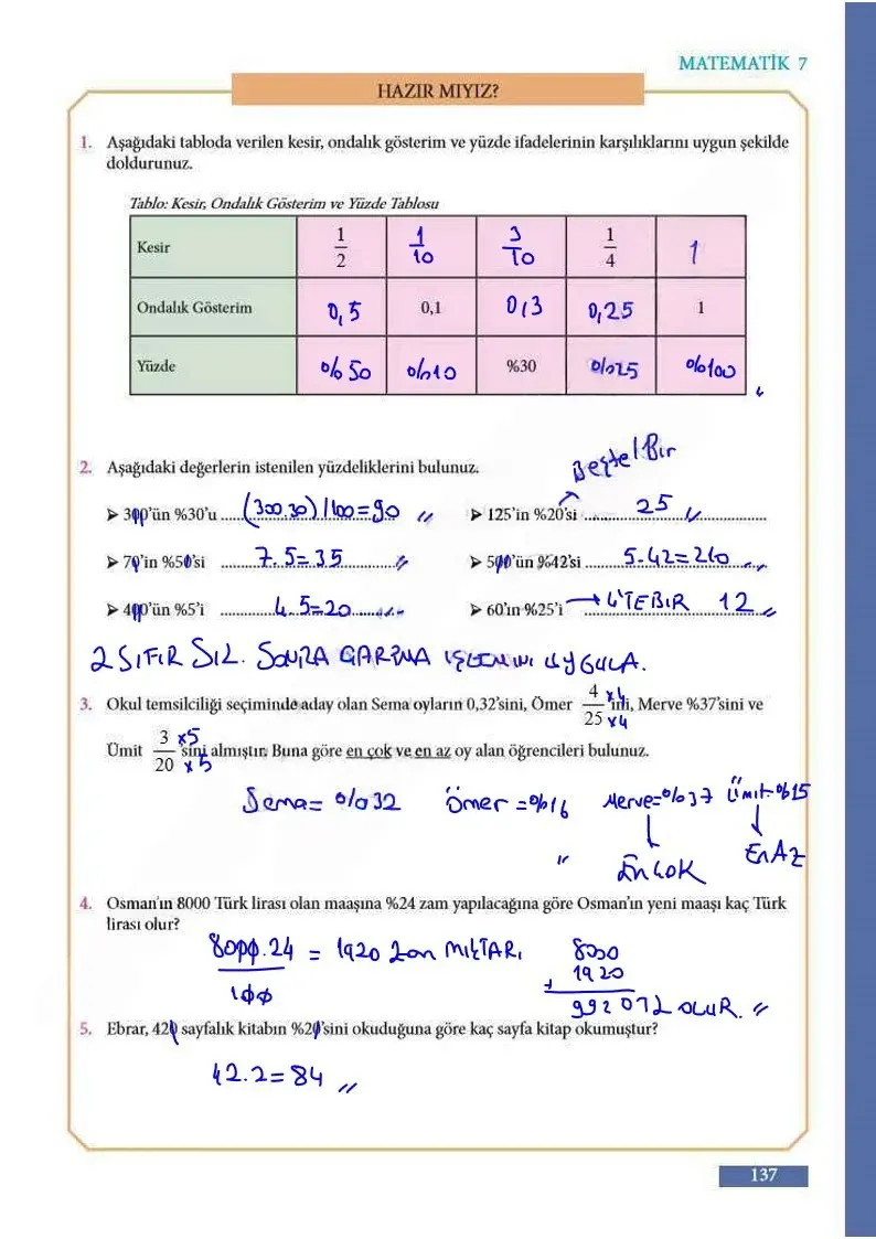 7. Sınıf Matematik Ders Kitabı Cevapları Meb Yayınları Sayfa 137 Çözüm Görseli