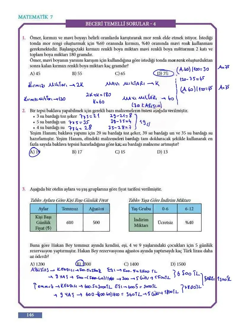 7. Sınıf Matematik Ders Kitabı Cevapları Meb Yayınları Sayfa 146 Çözüm Görseli