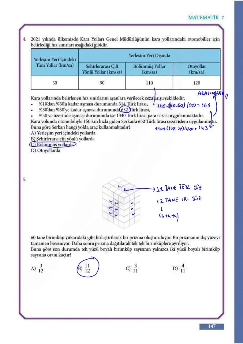 7. Sınıf Matematik Ders Kitabı Cevapları Meb Yayınları Sayfa 147 Çözüm Görseli