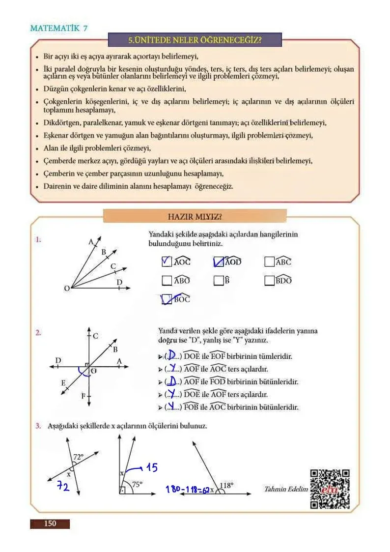 7. Sınıf Matematik Ders Kitabı Cevapları Meb Yayınları Sayfa 150 Çözüm Görseli