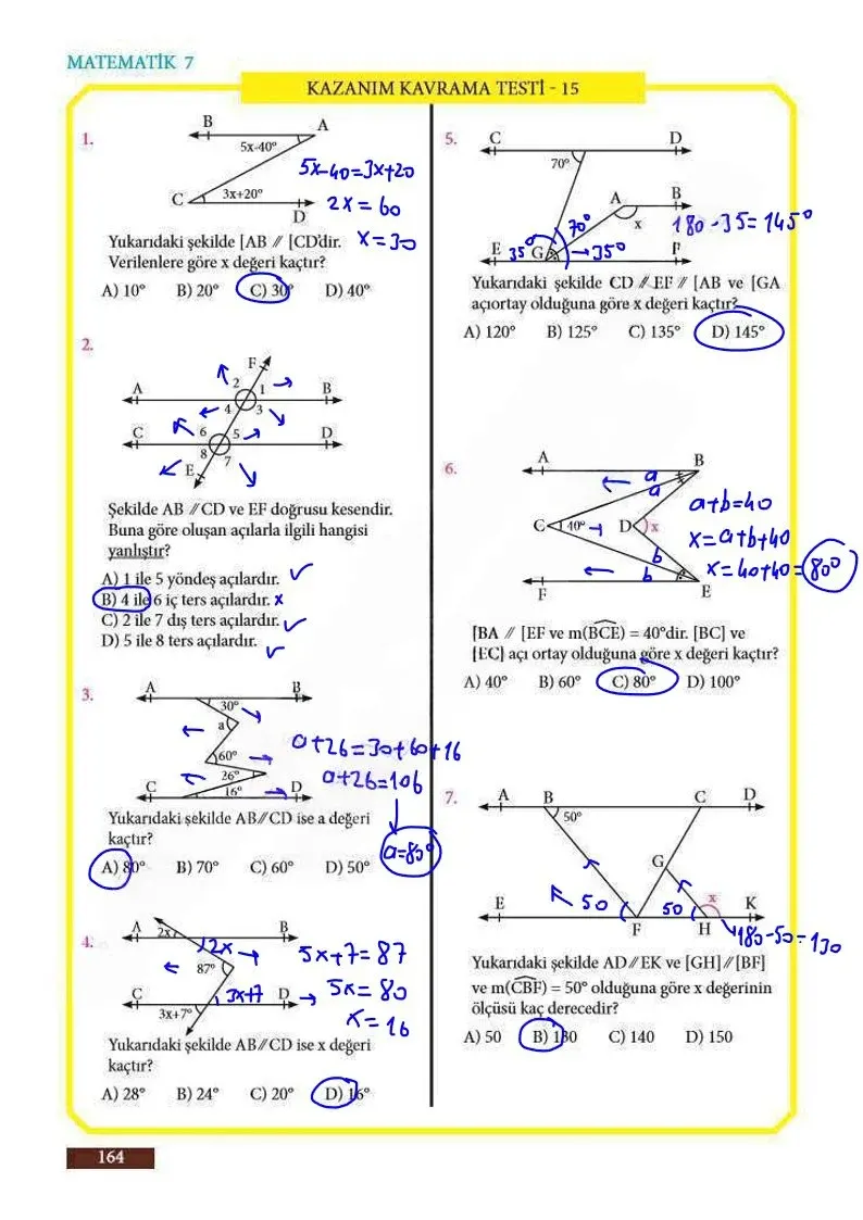 7. Sınıf Matematik Ders Kitabı Cevapları Meb Yayınları Sayfa 164 Çözüm Görseli