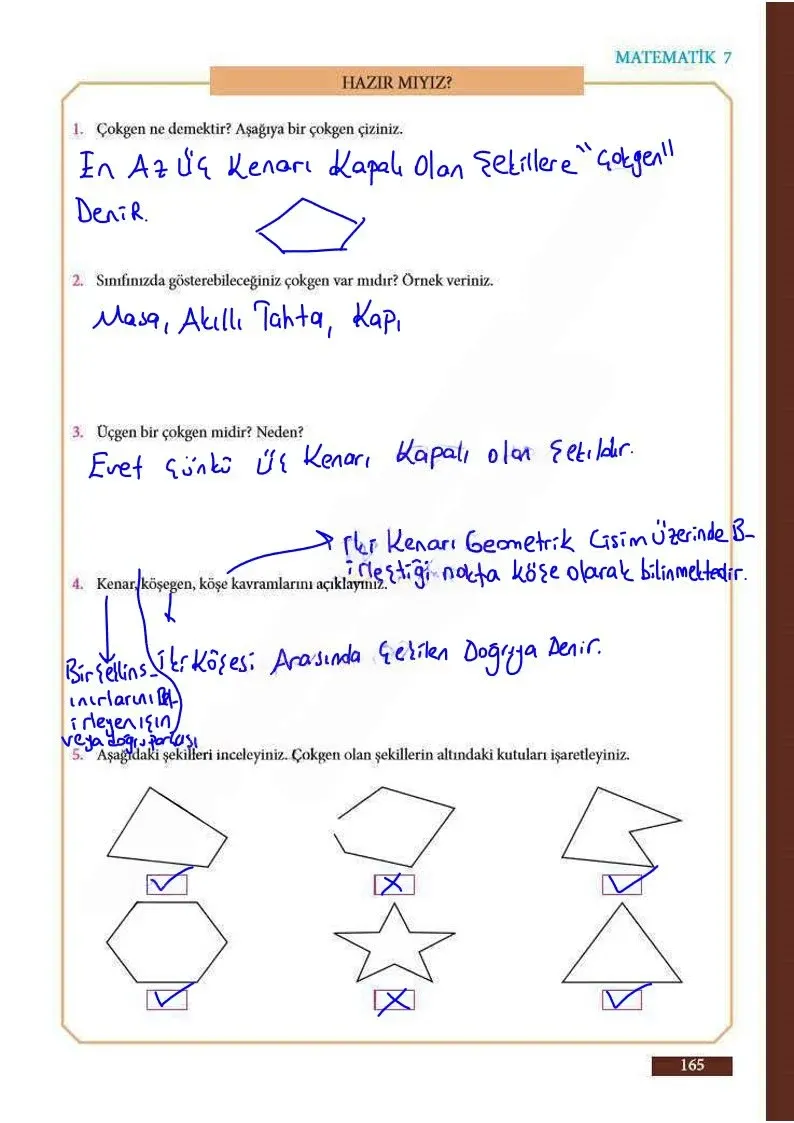 7. Sınıf Matematik Ders Kitabı Cevapları Meb Yayınları Sayfa 165 Çözüm Görseli