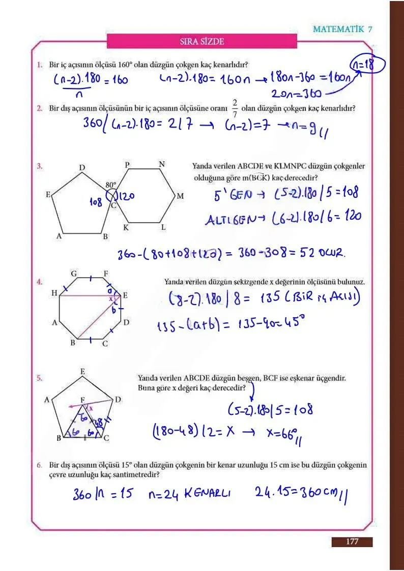 7. Sınıf Matematik Ders Kitabı Cevapları Meb Yayınları Sayfa 177 Çözüm Görseli