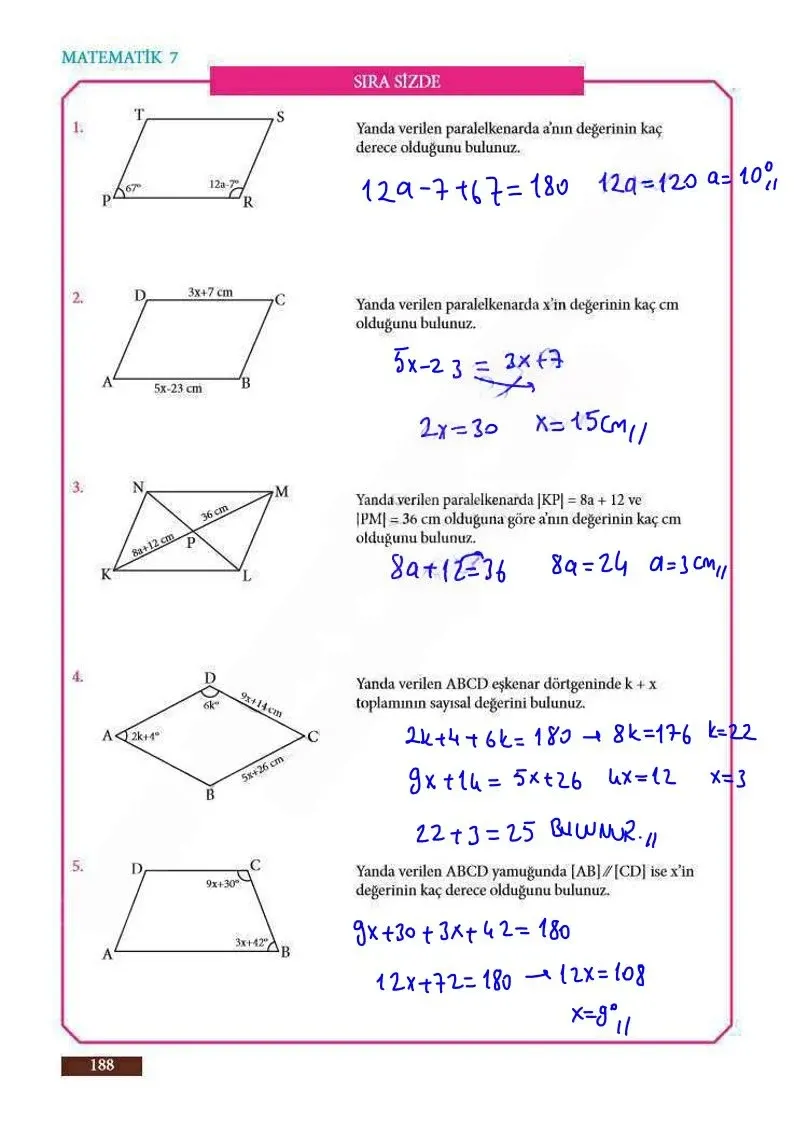 7. Sınıf Matematik Ders Kitabı Cevapları Meb Yayınları Sayfa 188 Çözüm Görseli