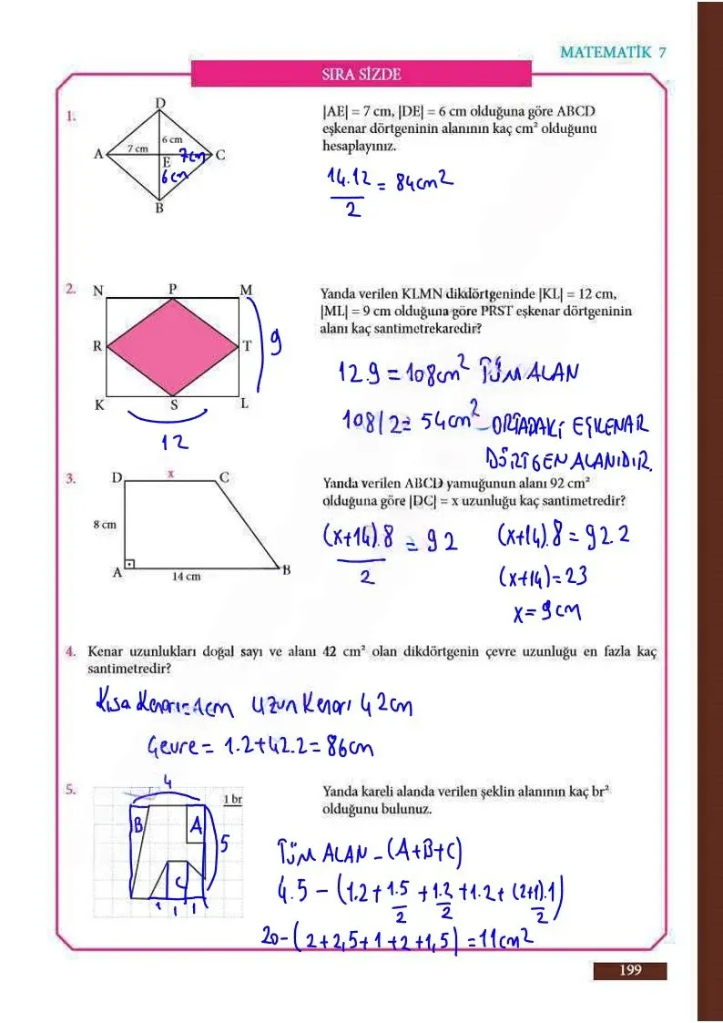 7. Sınıf Matematik Ders Kitabı Cevapları Meb Yayınları Sayfa 199 Çözüm Görseli