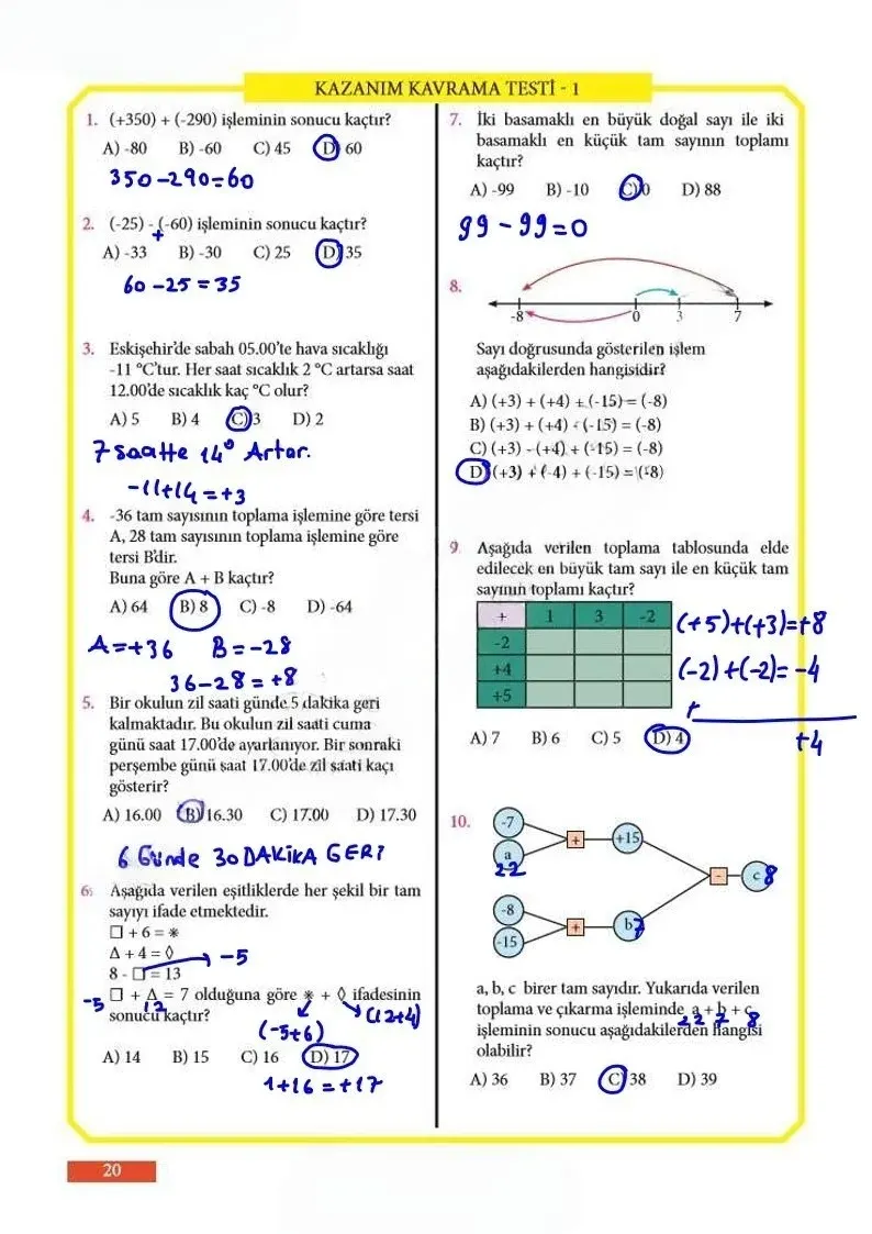 7. Sınıf Matematik Ders Kitabı Cevapları Meb Yayınları Sayfa 20 Çözüm Görseli