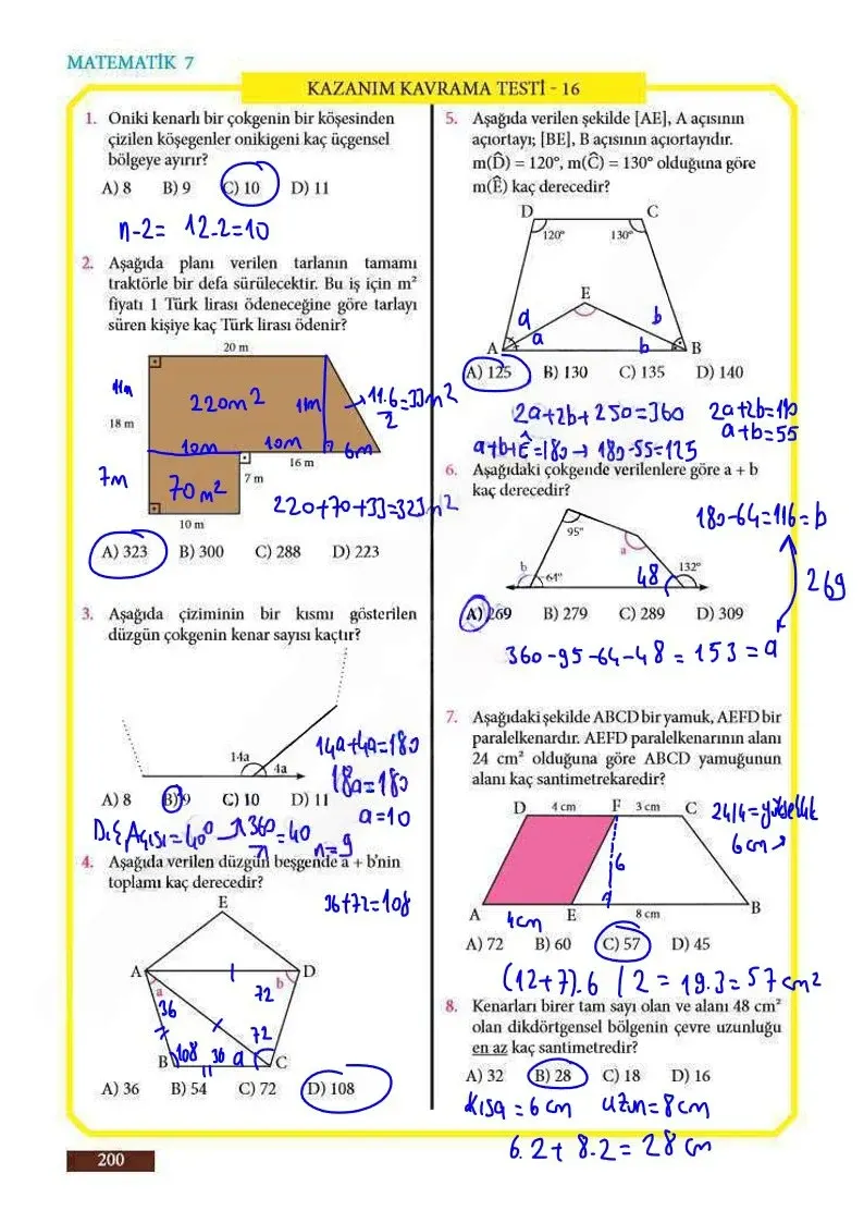 7. Sınıf Matematik Ders Kitabı Cevapları Meb Yayınları Sayfa 200 Çözüm Görseli
