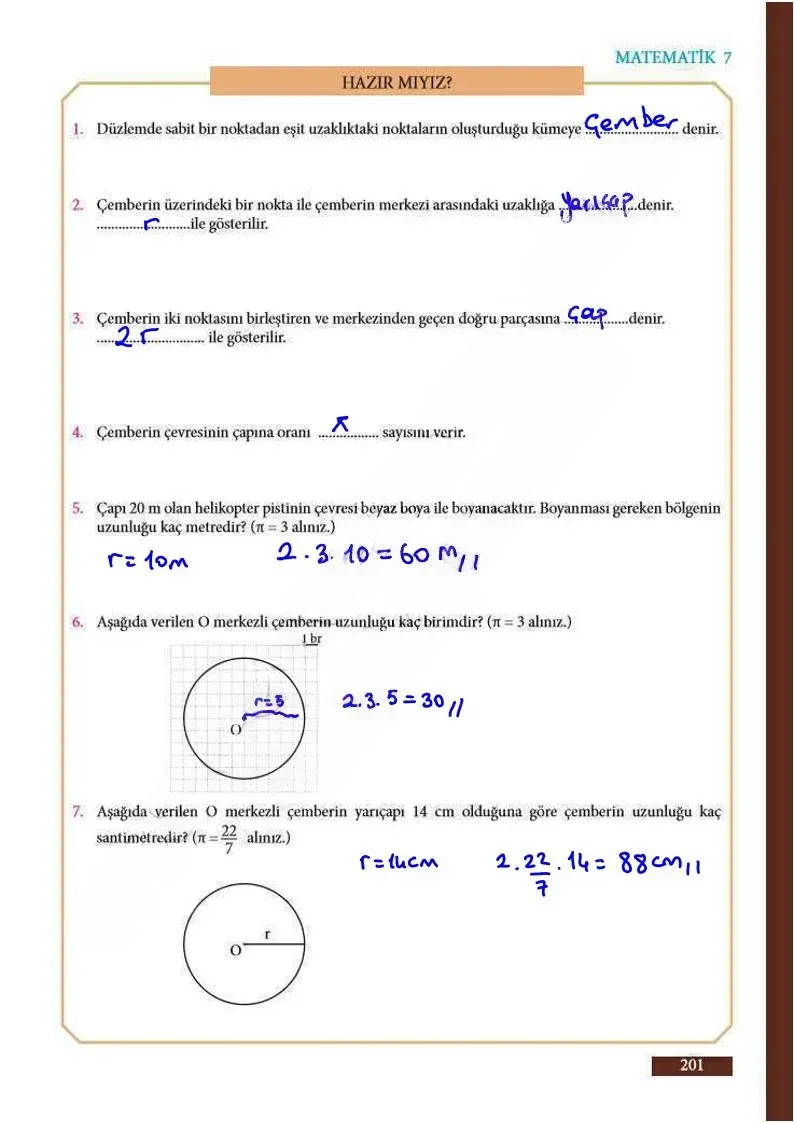 7. Sınıf Matematik Ders Kitabı Cevapları Meb Yayınları Sayfa 201 Çözüm Görseli