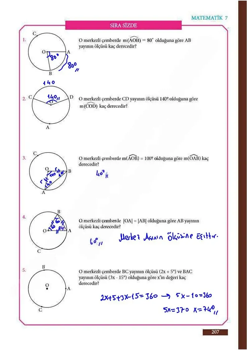 7. Sınıf Matematik Ders Kitabı Cevapları Meb Yayınları Sayfa 207 Çözüm Görseli