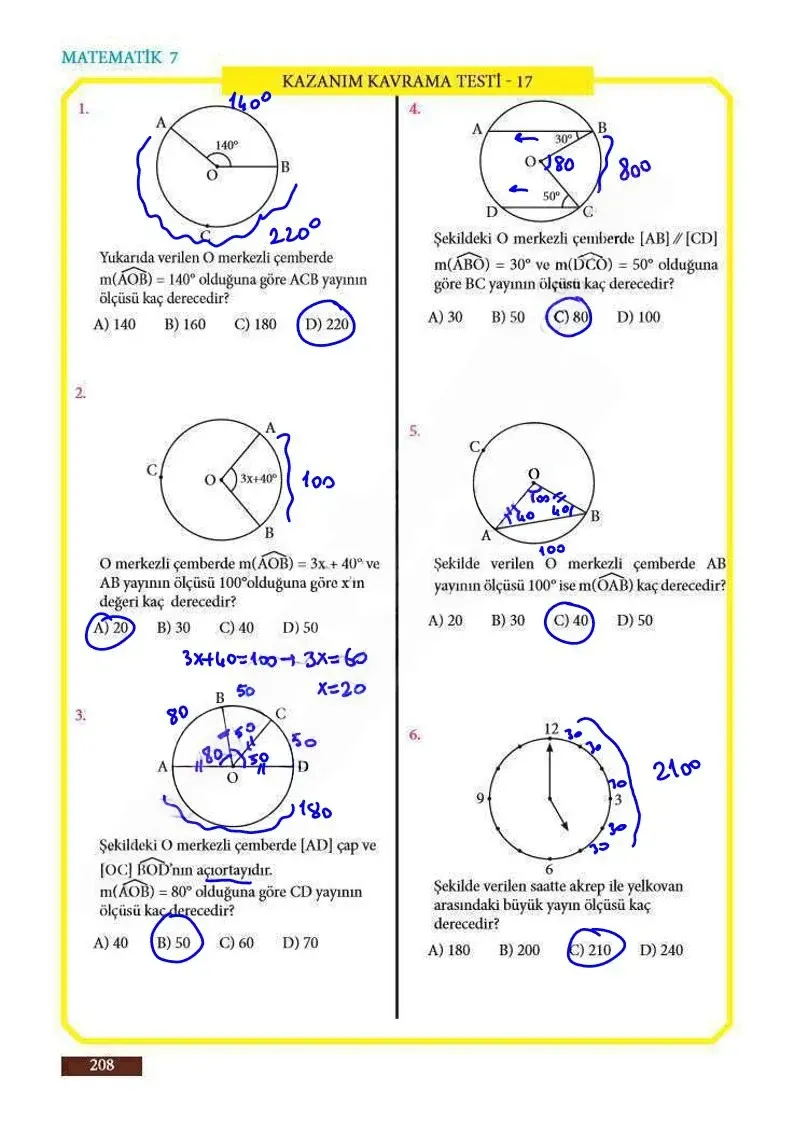 7. Sınıf Matematik Ders Kitabı Cevapları Meb Yayınları Sayfa 208 Çözüm Görseli