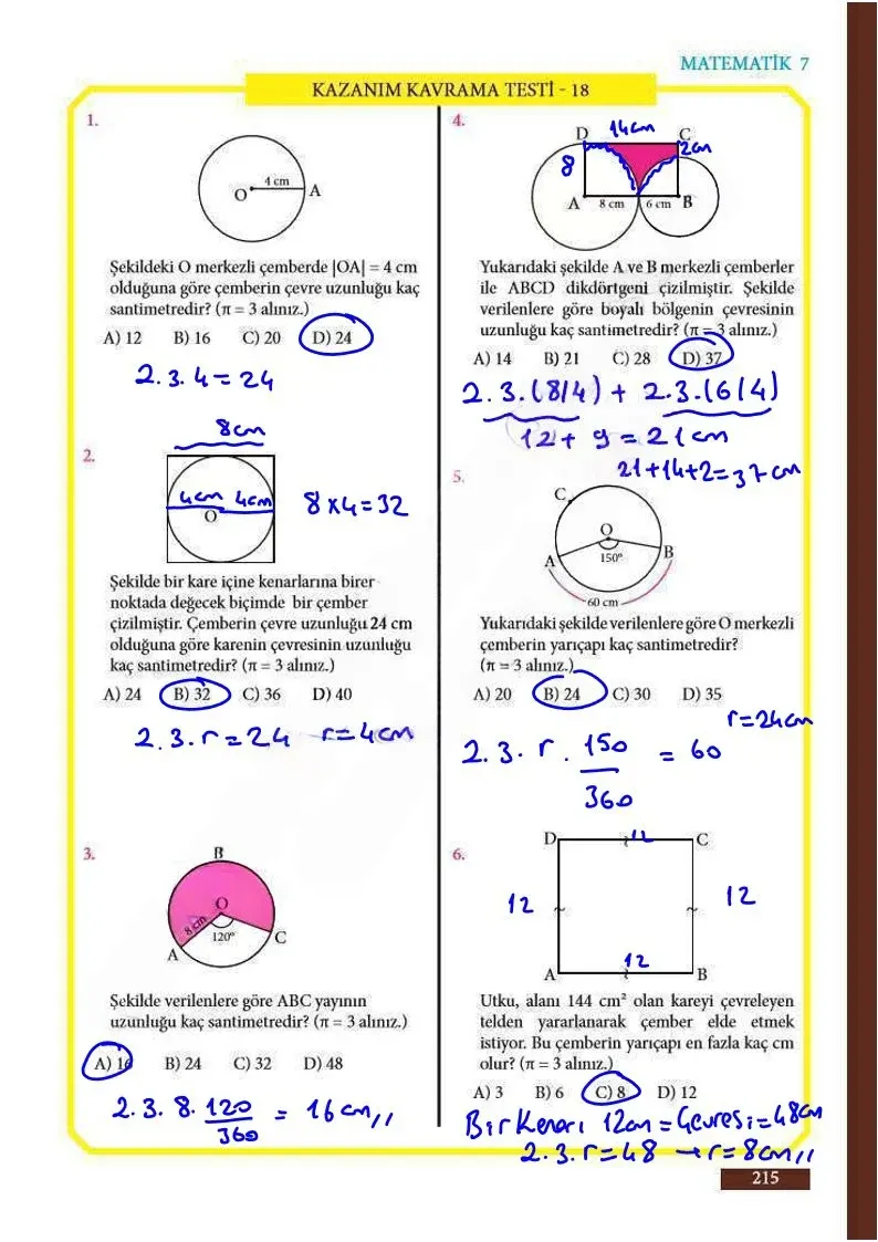 7. Sınıf Matematik Ders Kitabı Cevapları Meb Yayınları Sayfa 215 Çözüm Görseli