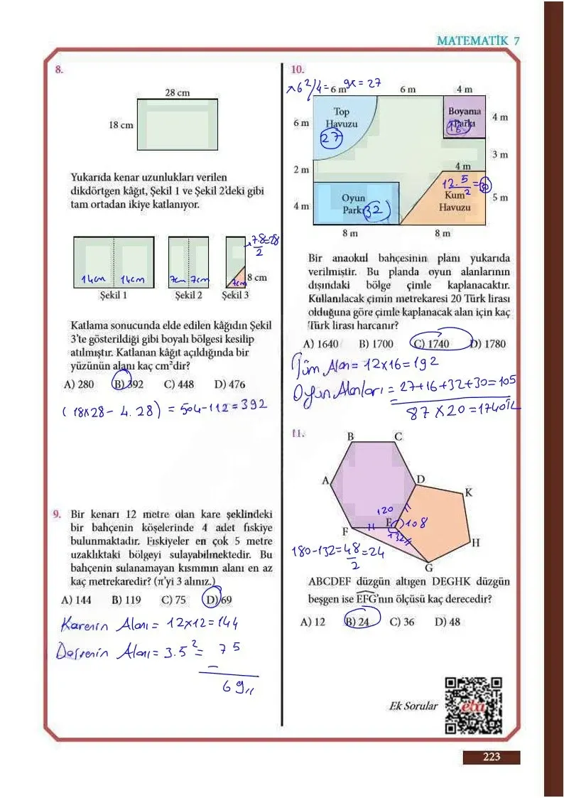 7. Sınıf Matematik Ders Kitabı Cevapları Meb Yayınları Sayfa 223 Çözüm Görseli
