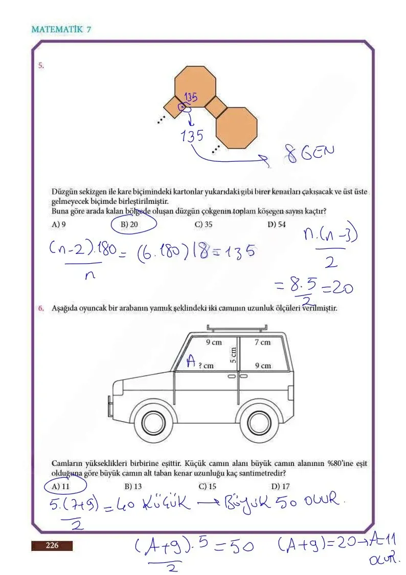 7. Sınıf Matematik Ders Kitabı Cevapları Meb Yayınları Sayfa 226 Çözüm Görseli