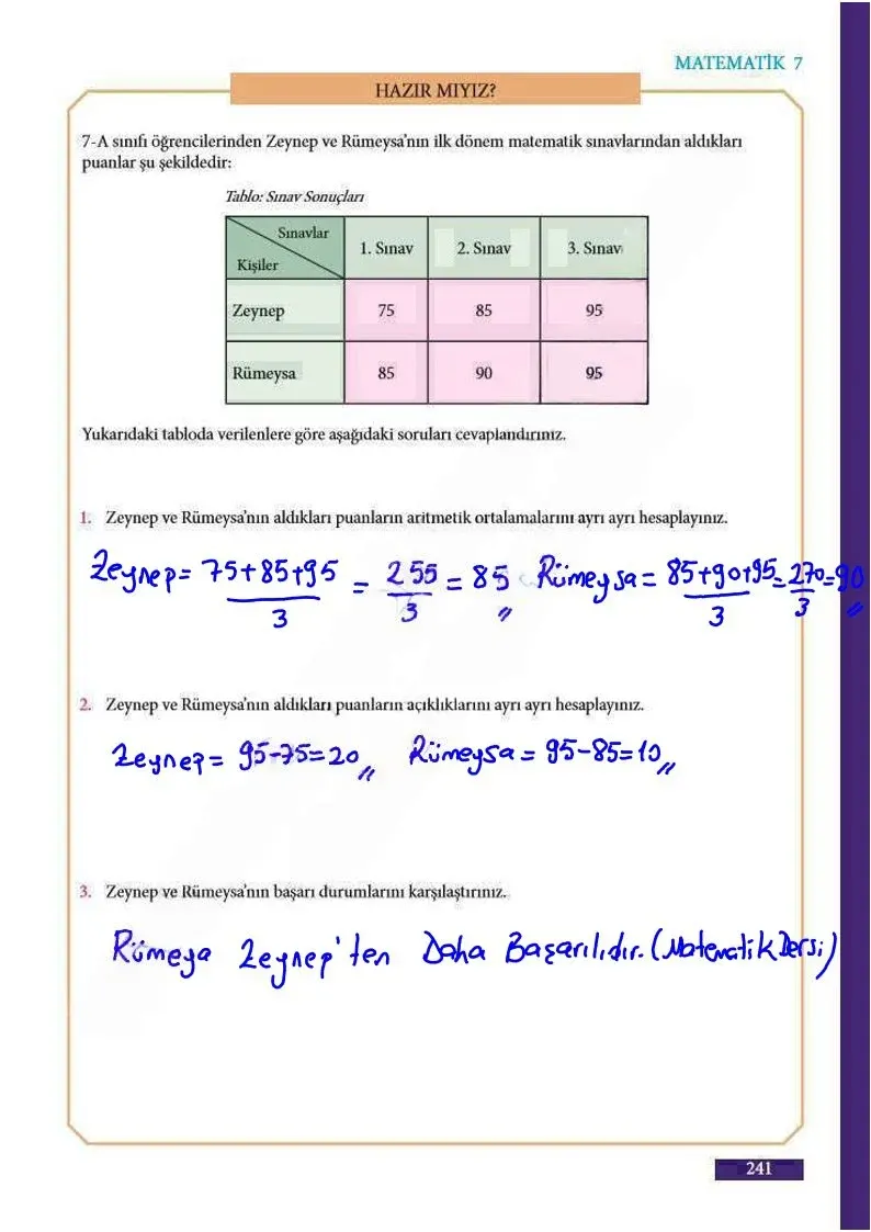 7. Sınıf Matematik Ders Kitabı Cevapları Meb Yayınları Sayfa 241 Çözüm Görseli