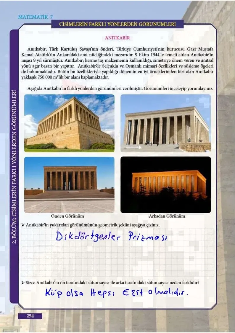 7. Sınıf Matematik Ders Kitabı Cevapları Meb Yayınları Sayfa 254 Çözüm Görseli