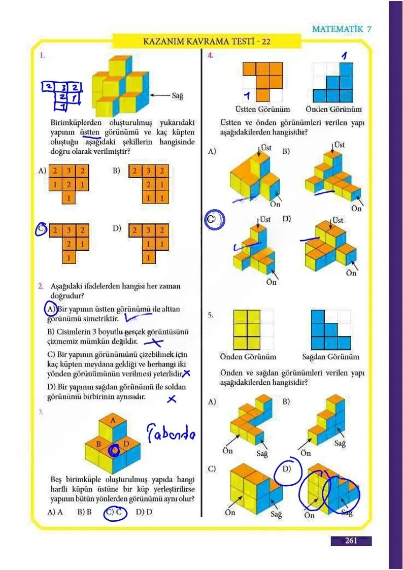 7. Sınıf Matematik Ders Kitabı Cevapları Meb Yayınları Sayfa 261 Çözüm Görseli