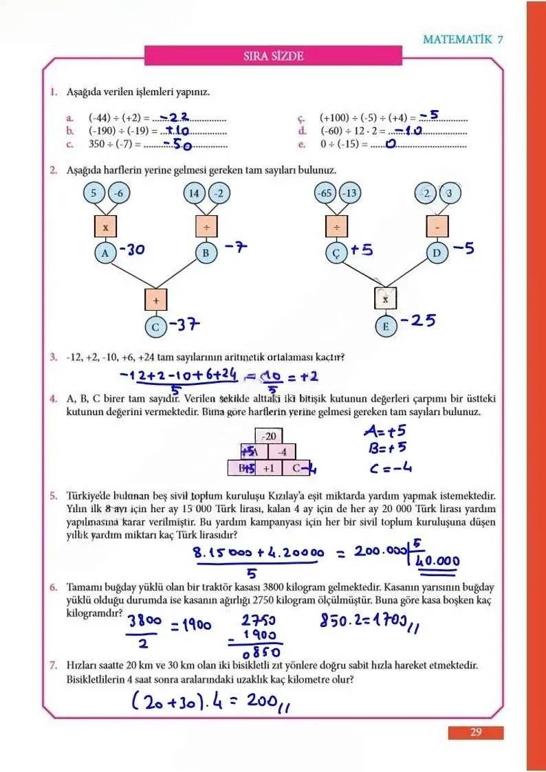 7. Sınıf Matematik Ders Kitabı Cevapları Meb Yayınları Sayfa 29 Çözüm Görseli