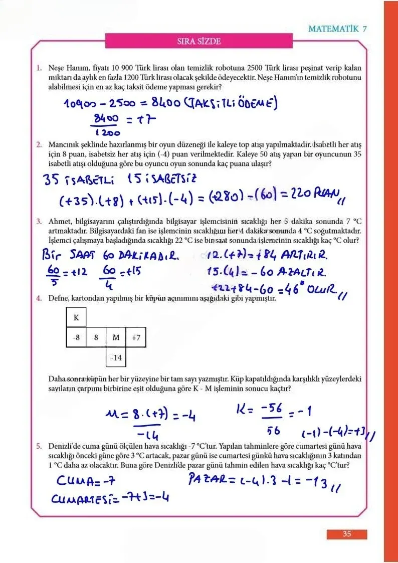 7. Sınıf Matematik Ders Kitabı Cevapları Meb Yayınları Sayfa 35 Çözüm Görseli