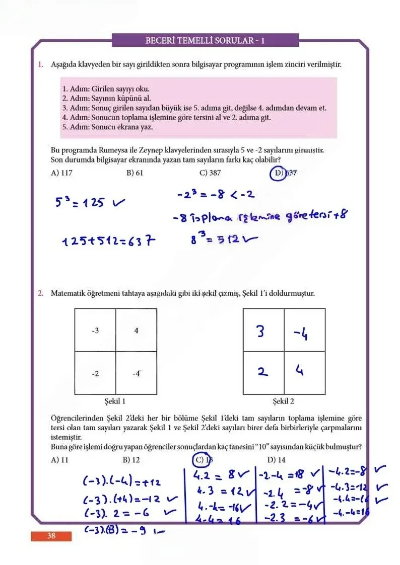 7. Sınıf Matematik Ders Kitabı Cevapları Meb Yayınları Sayfa 38 Çözüm Görseli