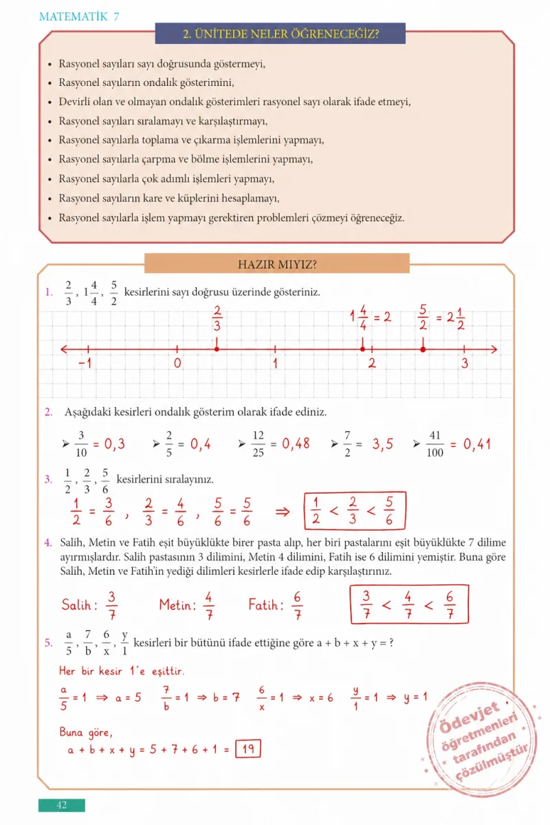 7. Sınıf Matematik Ders Kitabı Cevapları Meb Yayınları Sayfa 42 Çözüm Görseli