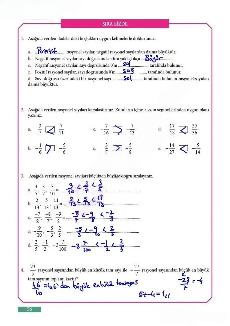 7. Sınıf Matematik Ders Kitabı Cevapları Meb Yayınları Sayfa 56 Çözüm Görseli