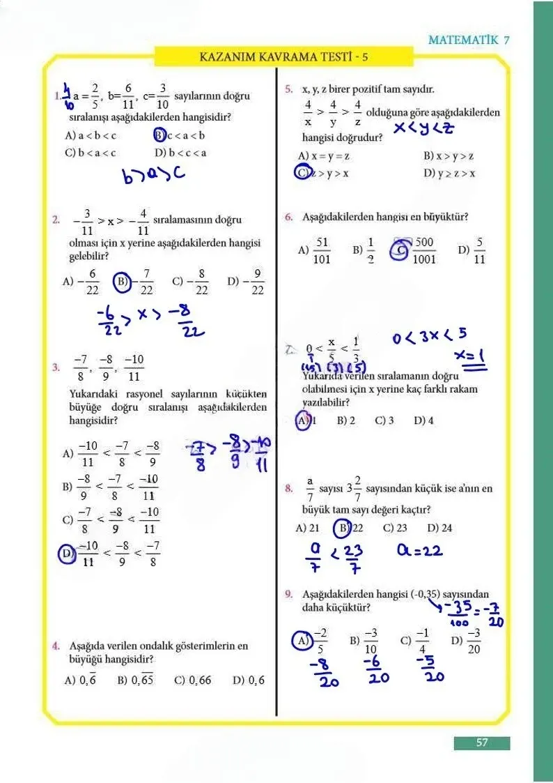 7. Sınıf Matematik Ders Kitabı Cevapları Meb Yayınları Sayfa 57 Çözüm Görseli