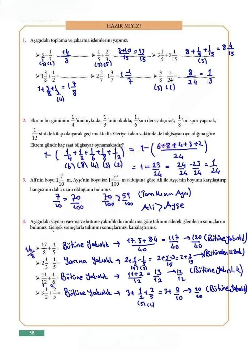 7. Sınıf Matematik Ders Kitabı Cevapları Meb Yayınları Sayfa 58 Çözüm Görseli