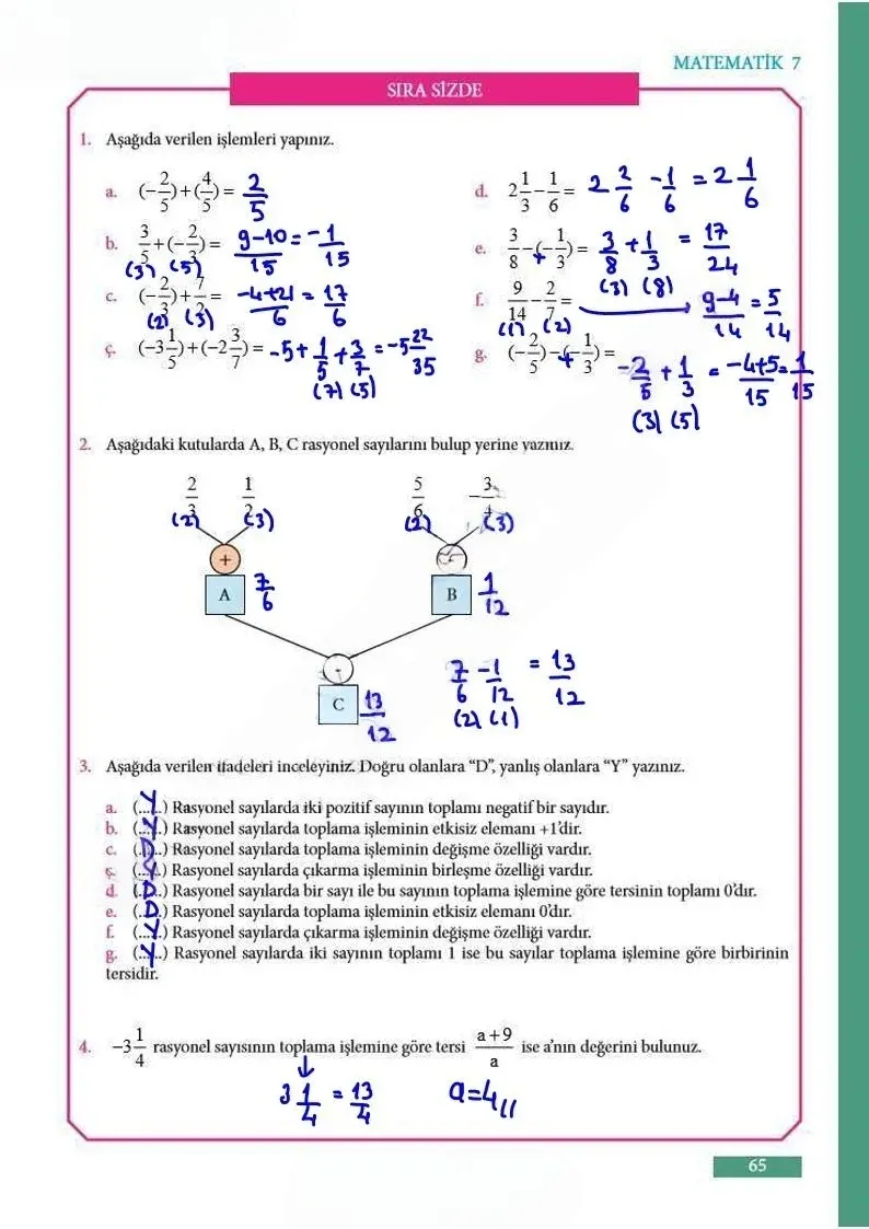 7. Sınıf Matematik Ders Kitabı Cevapları Meb Yayınları Sayfa 65 Çözüm Görseli