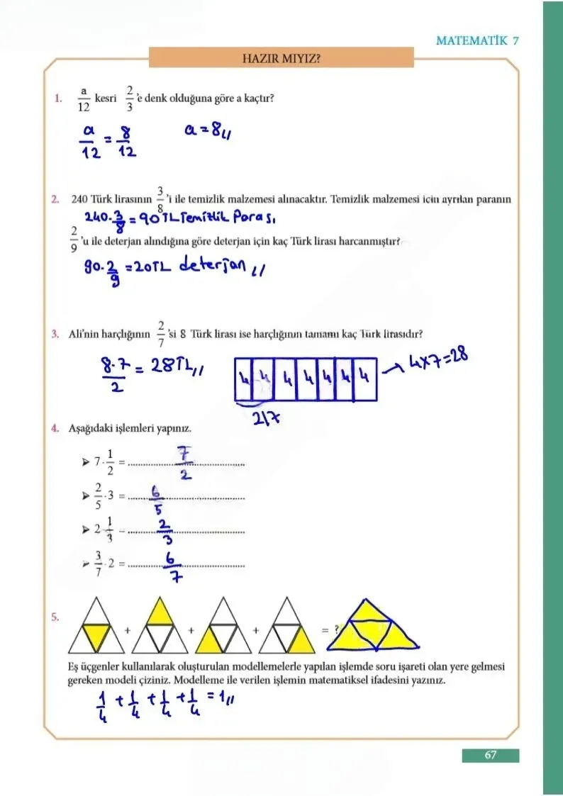 7. Sınıf Matematik Ders Kitabı Cevapları Meb Yayınları Sayfa 67 Çözüm Görseli