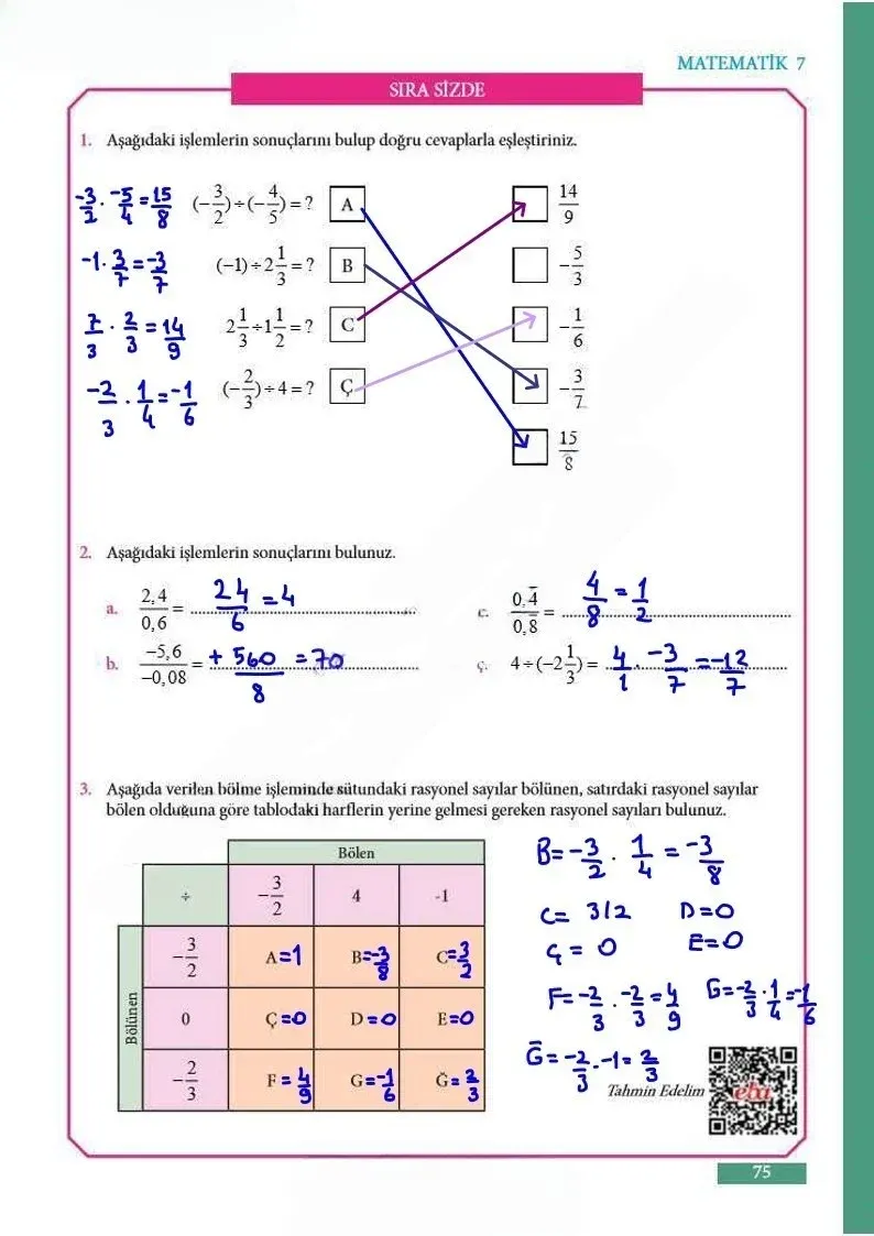 7. Sınıf Matematik Ders Kitabı Cevapları Meb Yayınları Sayfa 75 Çözüm Görseli