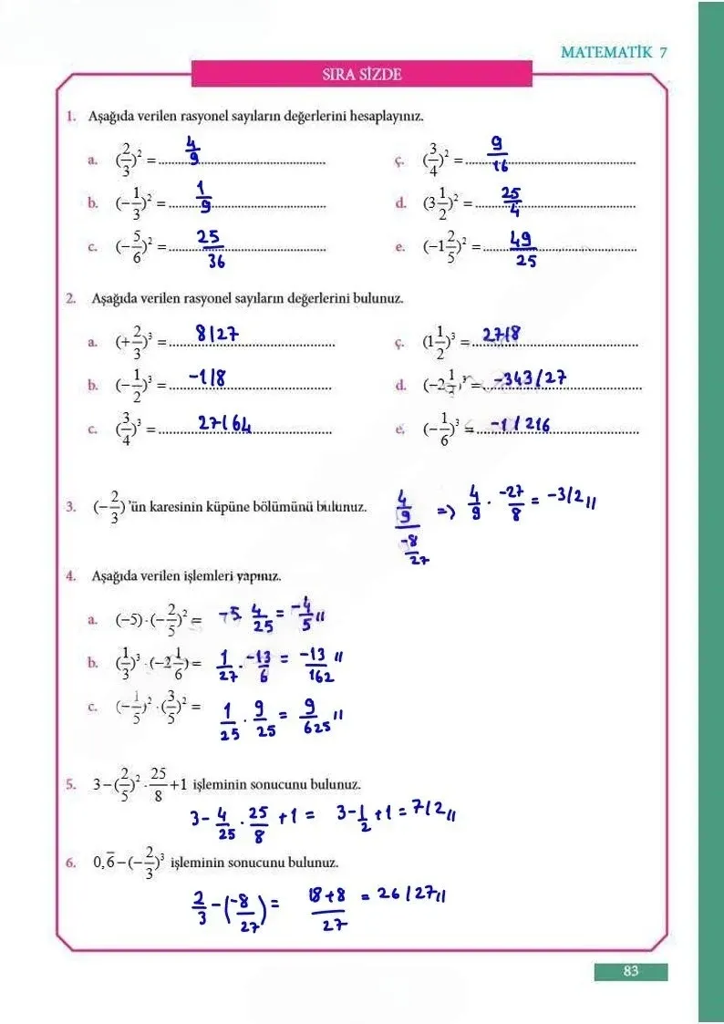 7. Sınıf Matematik Ders Kitabı Cevapları Meb Yayınları Sayfa 83 Çözüm Görseli