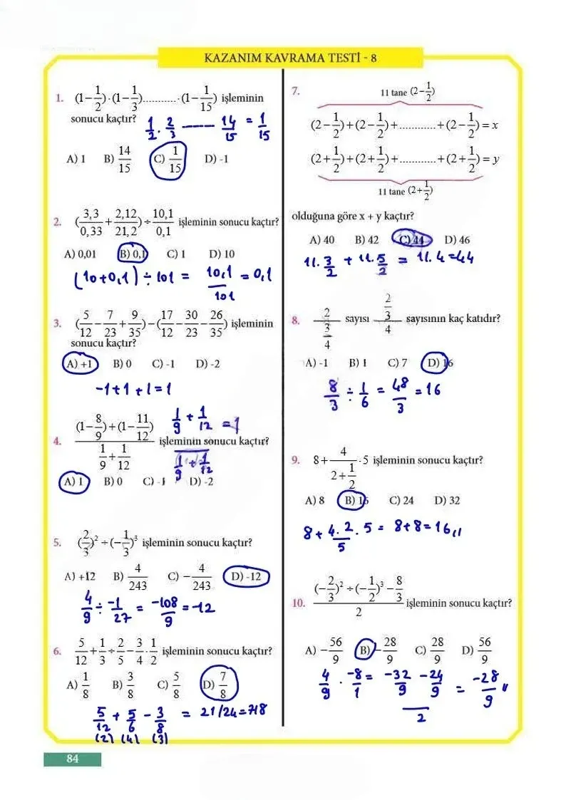 7. Sınıf Matematik Ders Kitabı Cevapları Meb Yayınları Sayfa 84 Çözüm Görseli