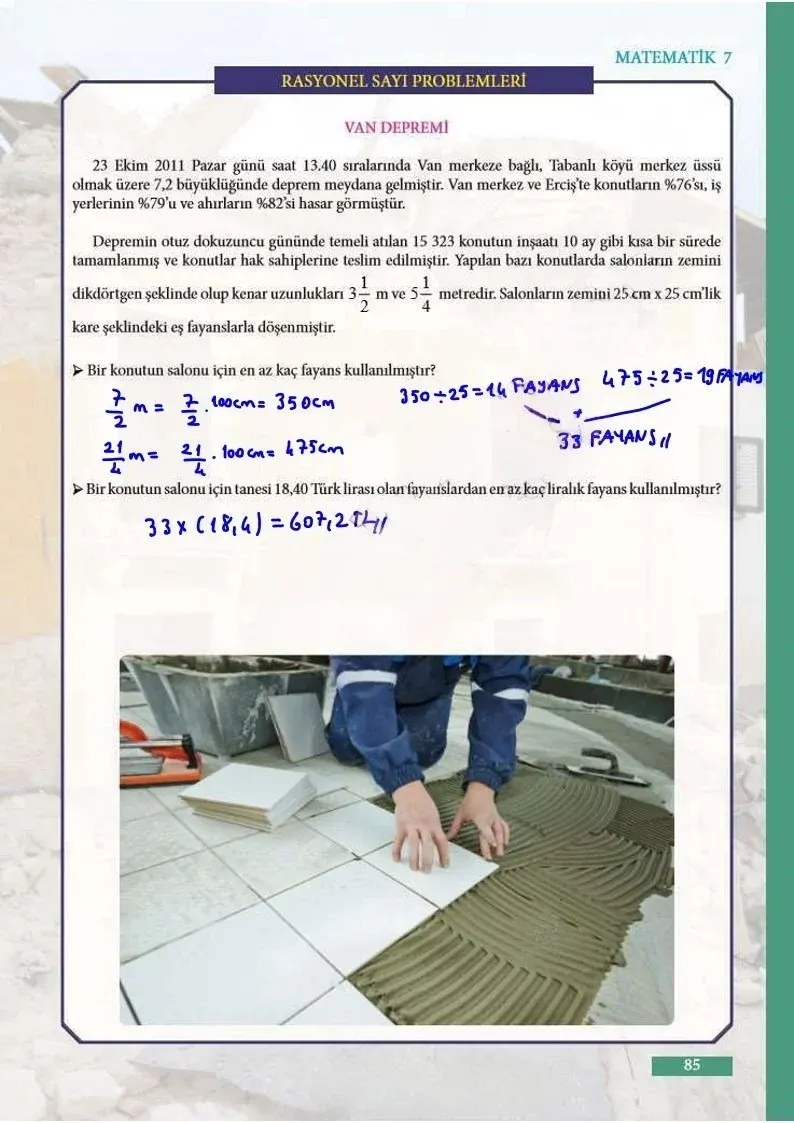 7. Sınıf Matematik Ders Kitabı Cevapları Meb Yayınları Sayfa 85 Çözüm Görseli