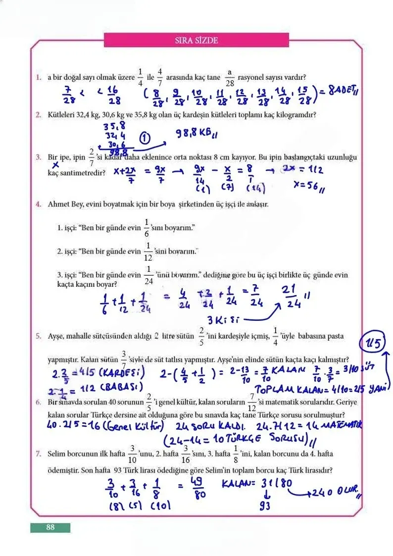 7. Sınıf Matematik Ders Kitabı Cevapları Meb Yayınları Sayfa 88 Çözüm Görseli
