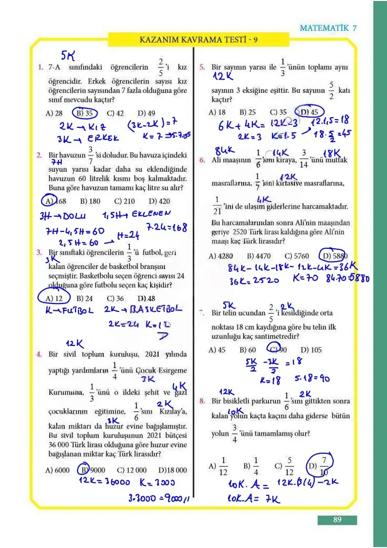 7. Sınıf Matematik Ders Kitabı Cevapları Meb Yayınları Sayfa 89 Çözüm Görseli