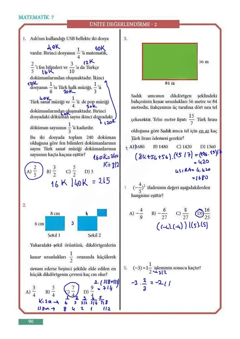 7. Sınıf Matematik Ders Kitabı Cevapları Meb Yayınları Sayfa 90 Çözüm Görseli