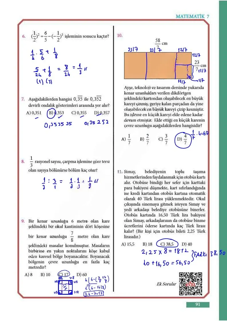 7. Sınıf Matematik Ders Kitabı Cevapları Meb Yayınları Sayfa 91 Çözüm Görseli