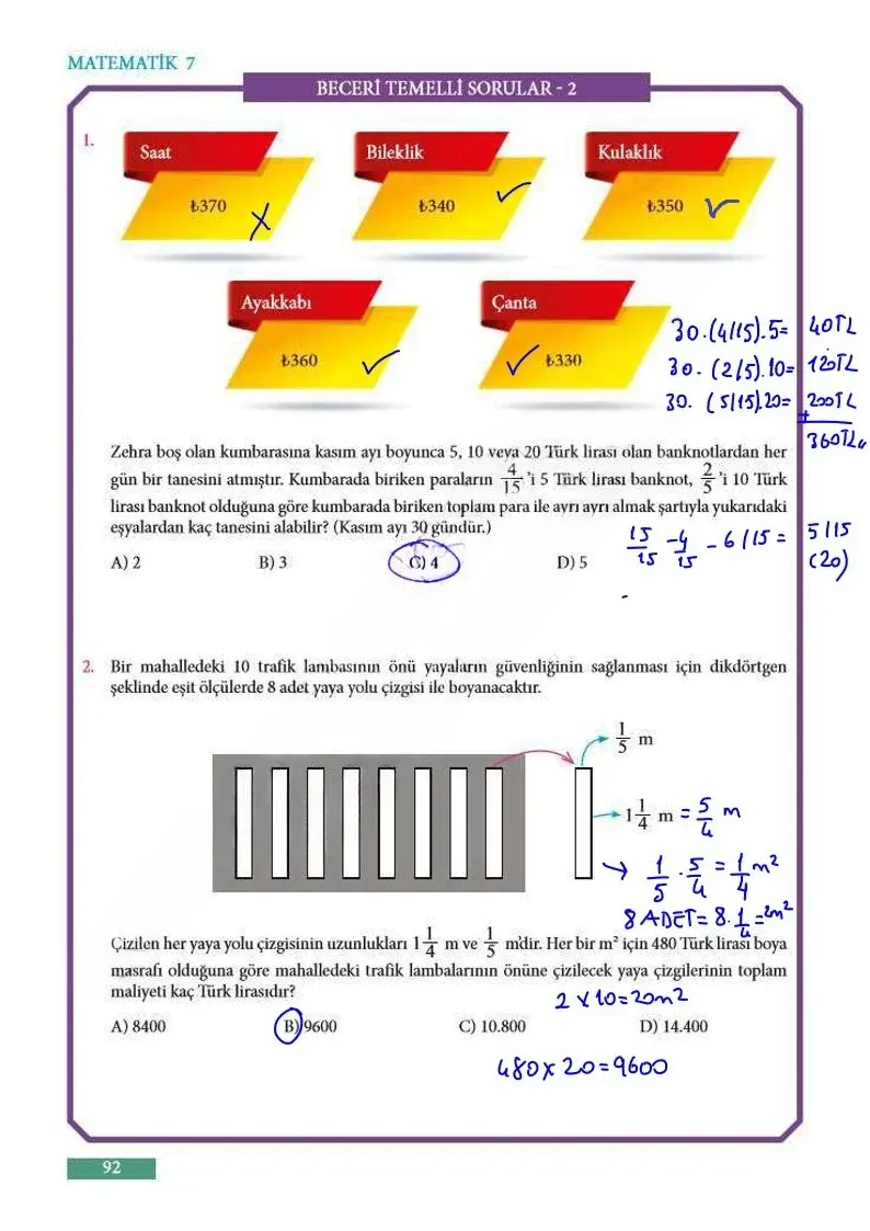 7. Sınıf Matematik Ders Kitabı Cevapları Meb Yayınları Sayfa 92 Çözüm Görseli
