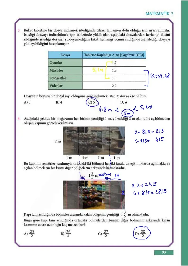 7. Sınıf Matematik Ders Kitabı Cevapları Meb Yayınları Sayfa 93 Çözüm Görseli