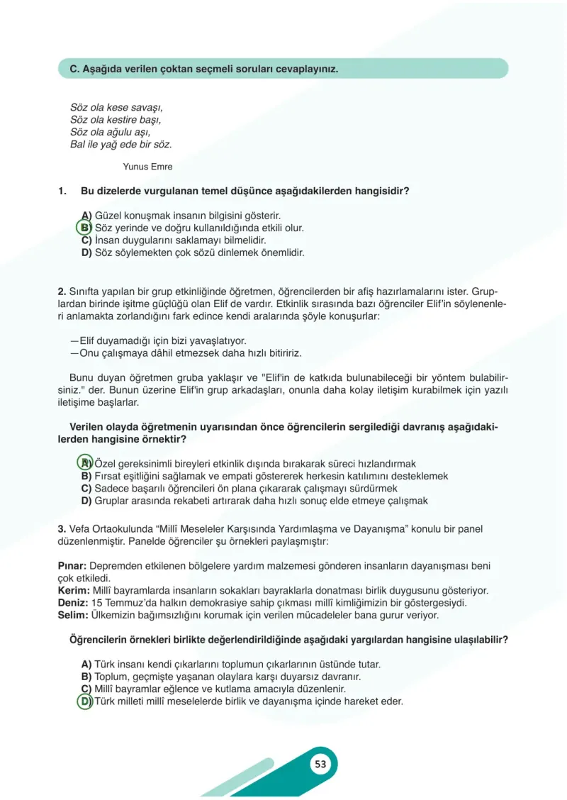 7. Sınıf Sosyal Bilgiler Ders Kitabı Cevapları Meb Yayınları 1. Kitap Sayfa 53 Çözüm Görseli