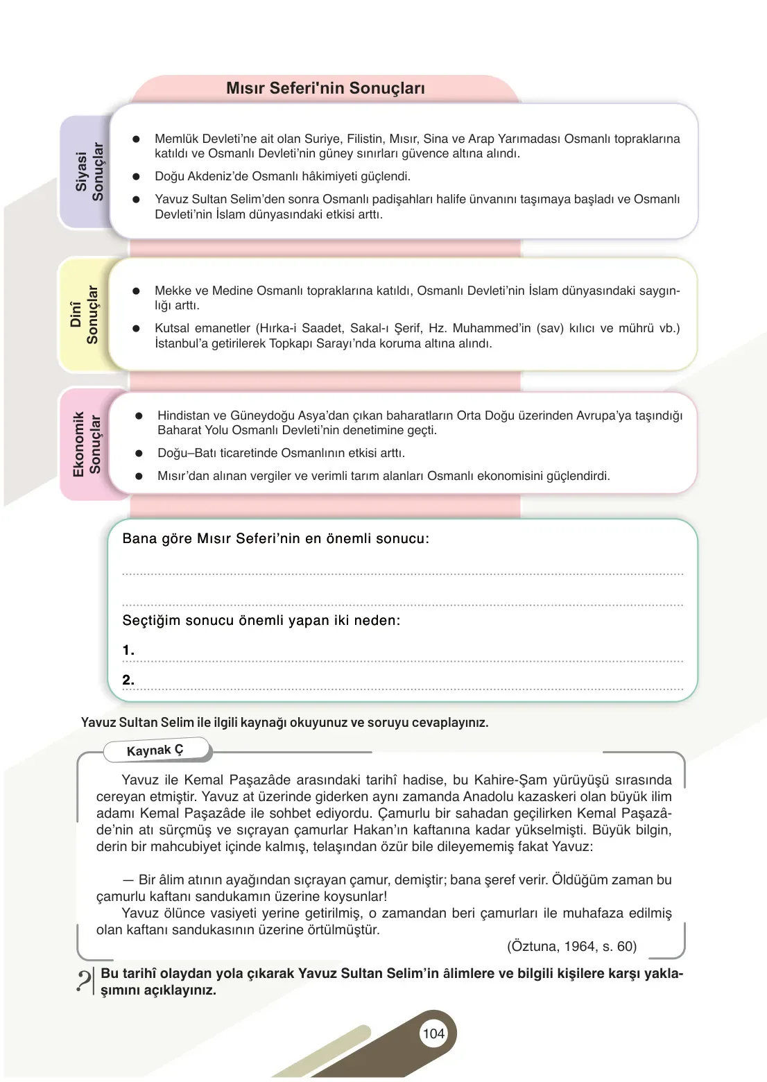 7. Sınıf Sosyal Bilgiler Ders Kitabı Cevapları Meb Yayınları 1. Kitap Sayfa 104