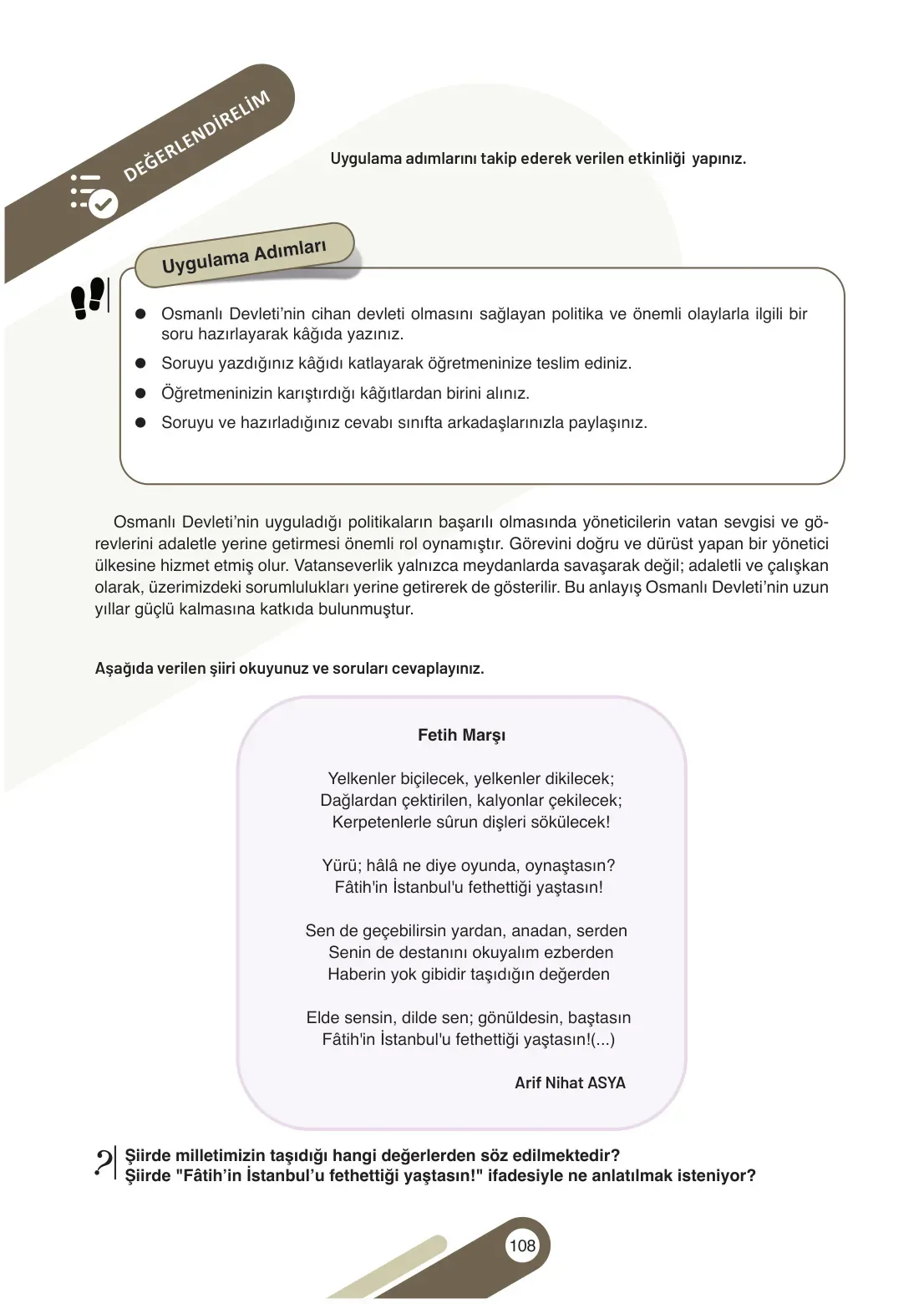 7. Sınıf Sosyal Bilgiler Ders Kitabı Cevapları Meb Yayınları 1. Kitap Sayfa 108