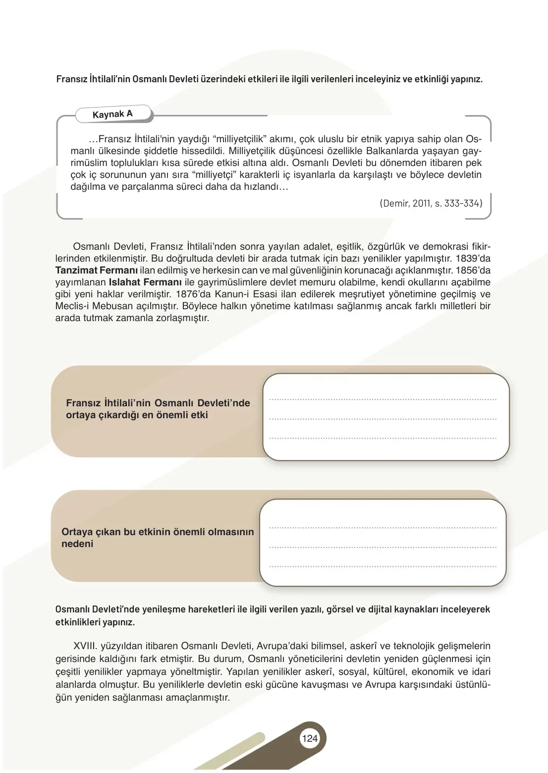 7. Sınıf Sosyal Bilgiler Ders Kitabı Cevapları Meb Yayınları 1. Kitap Sayfa 124