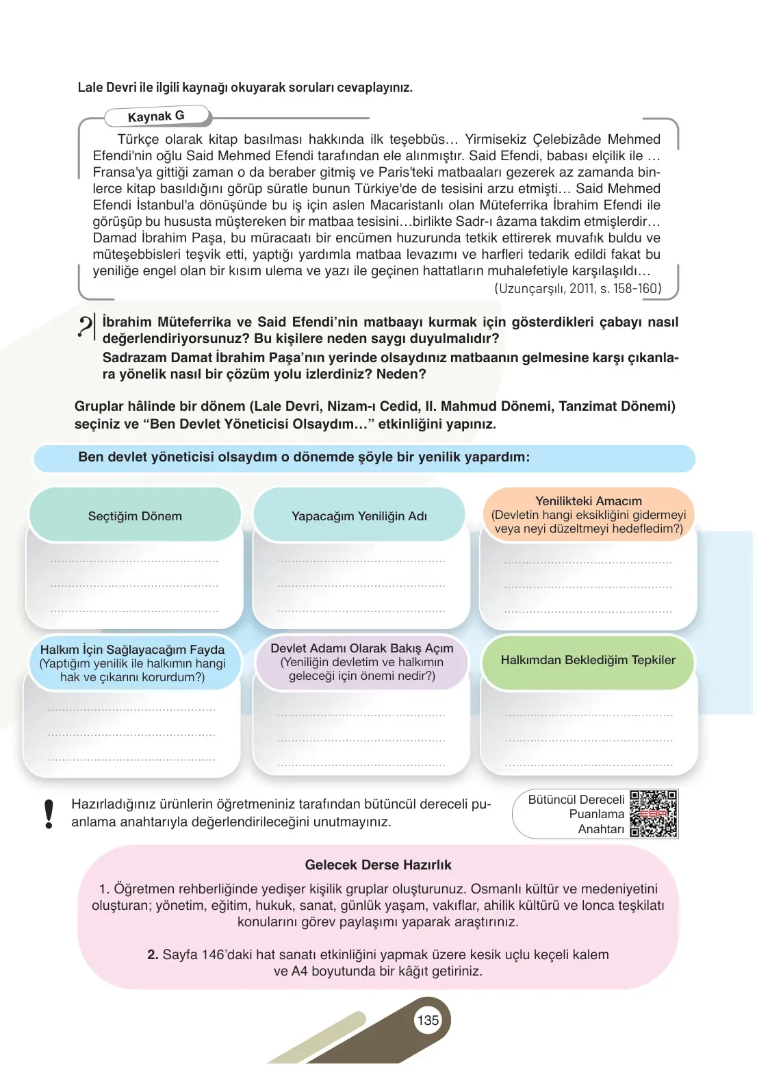 7. Sınıf Sosyal Bilgiler Ders Kitabı Cevapları Meb Yayınları 1. Kitap Sayfa 135