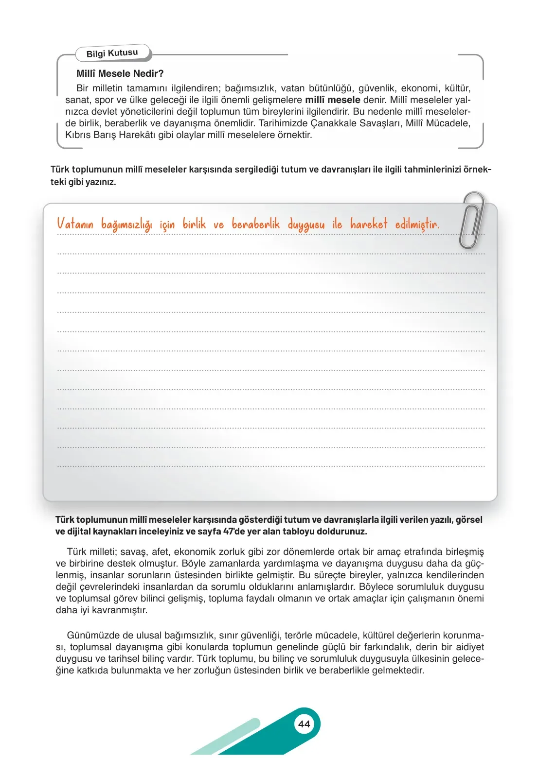 7. Sınıf Sosyal Bilgiler Ders Kitabı Cevapları Meb Yayınları 1. Kitap Sayfa 44