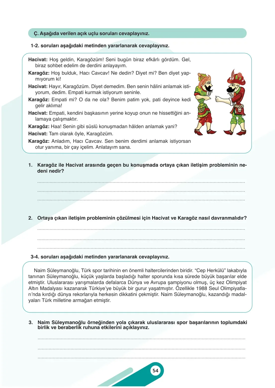 7. Sınıf Sosyal Bilgiler Ders Kitabı Cevapları Meb Yayınları 1. Kitap Sayfa 54